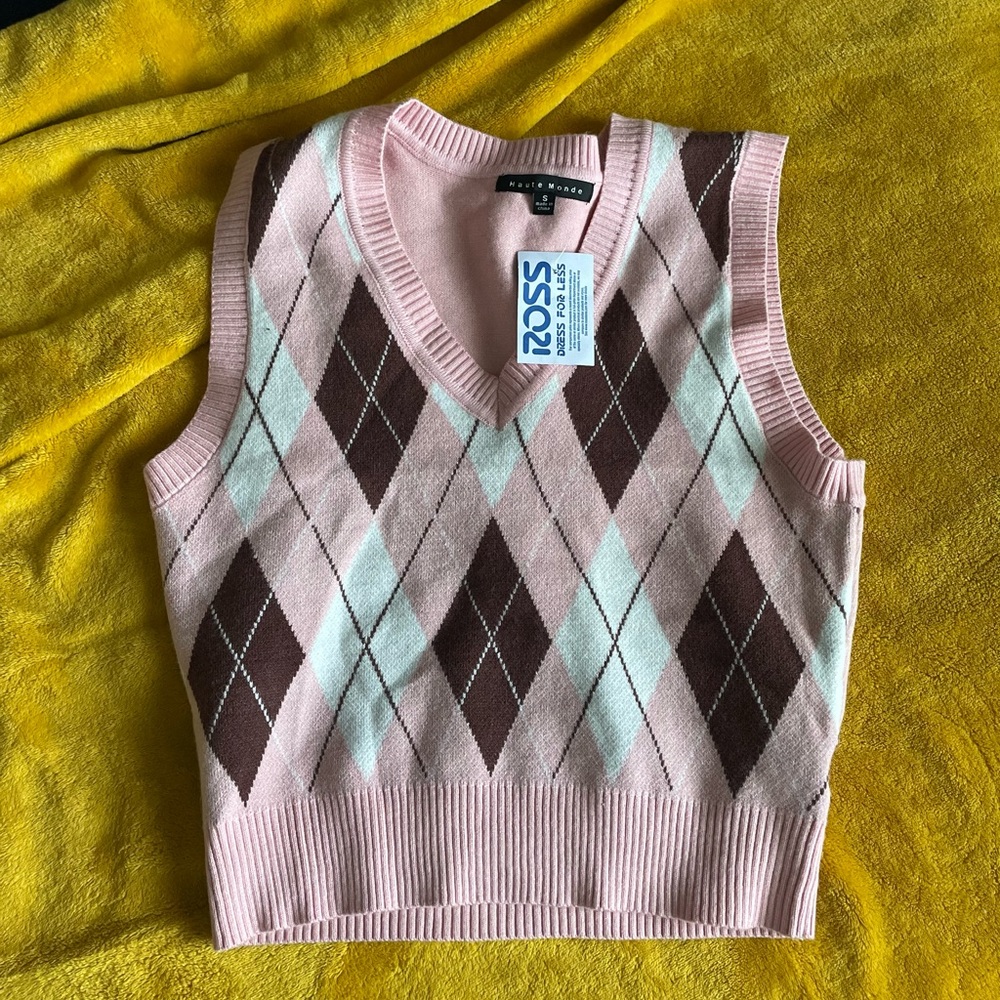 Pink and brown sweater vest